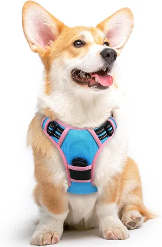 Vista 21 de Eagloo Arnés para perro pequeño, sin tirones, chaleco de servicio con tiras reflectantes y asa de control, ajustable y cómodo para caminar, arnés