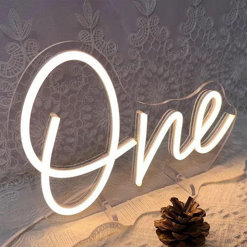 Vista 5 de Número de mesa de cumpleaños de un año de edad, lámpara de escritorio, luz nocturna, letra de boda, letrero de neón LED, decoración de mesa de boda