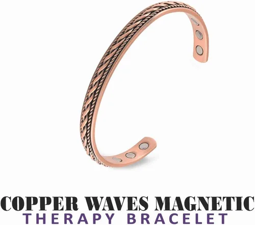 Vista 3 de Pulsera magnética de cobre, para hombres y mujeres Imanes de alta potencia, brazalete ajustable, diseño de ondas