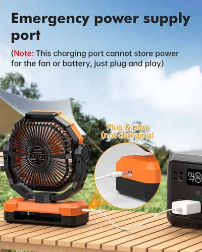 Vista 7 de Ventilador de camping 3 en 1 - Ventilador recargable con batería desmontable y gancho con luz para tienda de campaña, al aire libre - Ventilador