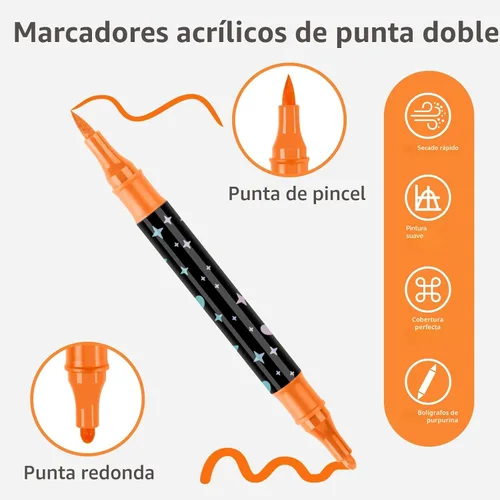 Vista 2 de Juego de rotuladores de pintura acrílica de doble punta de 24 colores, puntas acrílicas multifuncionales con cuerpo de bolígrafo láser, bolígrafos