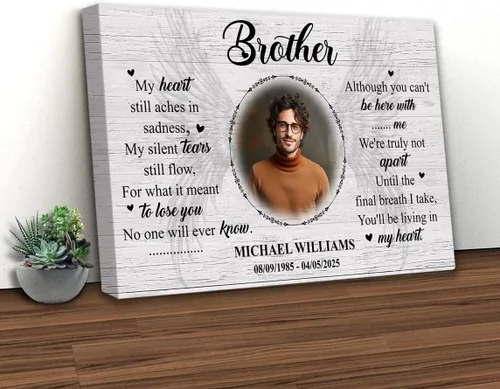 Vista 3 de Regalo personalizado de lienzo con foto de miembro de la familia, condolencia conmemorativa de duelo Navidad Día del Padre, arte de pared único