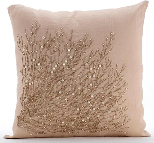 Vista 25 de HomeCentric Funda de almohada geométrica beige, 12 x 12 pulgadas, cuadrado de lino y algodón, círculos contemporáneos de Pascua, círculo de la vida