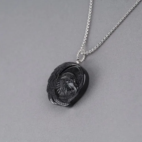 Vista 5 de COAI Collar de obsidiana de cuervo vikingo para hombre