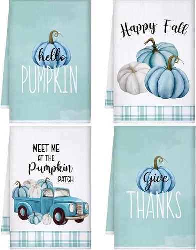 Vista 8 de Sratte 4 piezas de toallas de cocina de Acción de Gracias, toallas de mano de otoño 16 x 24 pulgadas, paño de cocina de calabaza, gnomo de otoño