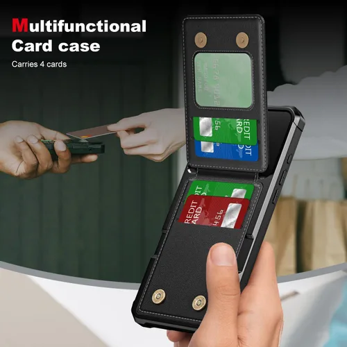 Vista 3 de Dteck Funda para iPhone 16 de 6.1 pulgadas 2024, funda de piel sintética con cierre de botón magnético, ranuras para tarjetas de crédito, función