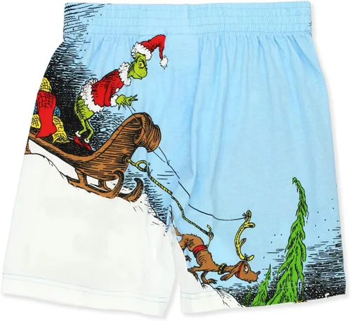 Vista 5 de Dr. Seuss The Grinch Holiday - Shorts de descanso tipo bóxer con bragueta de botones para hombre