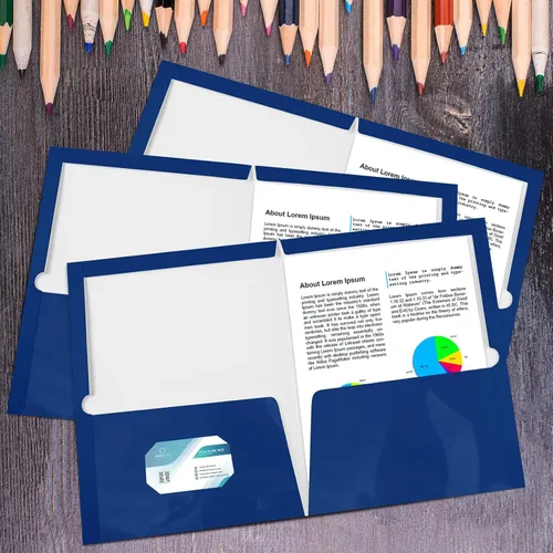 Vista 5 de Yeaqee Paquete de 100 carpetas a granel con 2 bolsillos, carpetas de papel laminado brillante, tamaño carta, tamaño carta, dos bolsillos, Azul