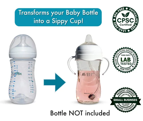 Vista 4 de Kit de conversión de vasos para biberones naturales Philips Avent, 2 unidades, pezones de silicona de grado alimenticio y popote pesado, asas