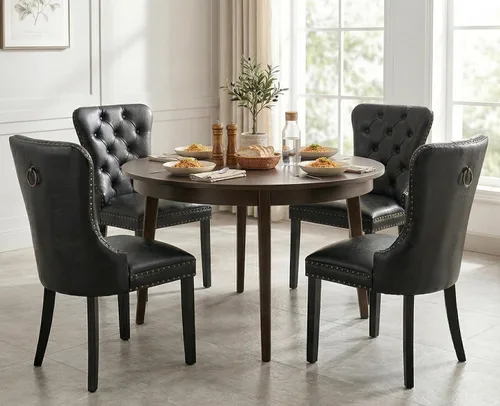 Vista 9 de Shunzhi Juego de 2 sillas de comedor de piel sintética, sillas de comedor Beige