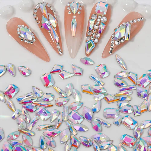 Vista 4 de Diamantes de imitación para uñas, 300 piezas de cristales AB, gemas de múltiples formas, diamantes de imitación de parte trasera plana, para arte