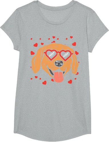 Vista 56 de Golden Retriever cara corazón gafas día de San Valentín perro regalo camiseta Negro