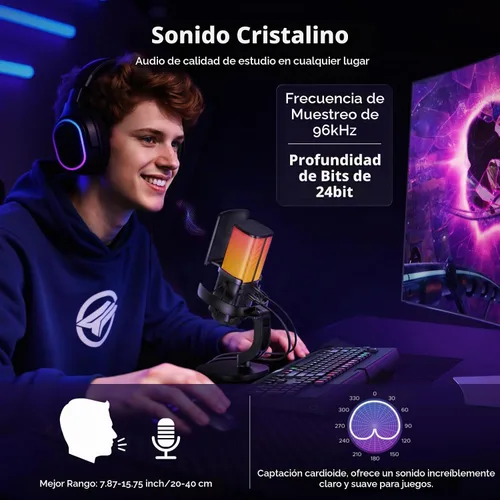 Vista 5 de UGREEN Micrófono USB para juegos para transmisión, chat, micrófono