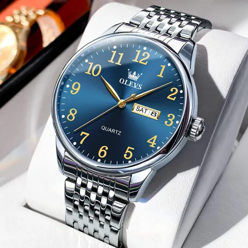 Vista 7 de OLEVS Classic Wrist Watches for Men, Brown Leather Watch Men, Casual Analog Day Date Mens Watches, Black Mens Leather Watch, Dress Quartz Waterproof