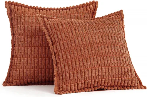 Vista 6 de MIULEE - Juego de 2 fundas de cojín decorativas de corduroy color óxido, suaves, a rayas, con borde ancho, para invierno, decoración moderna bohemia