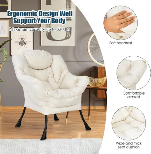 Vista 6 de Giantex Silla moderna perezosa, silla de salón contemporánea de tela de poliéster con marco de acero, silla individual tapizada con reposabrazos