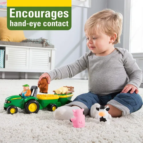 Vista 6 de TOMY John Deere Animal Sounds Hayride Juguete Musical de Tractor - Juguetes Musicales de Paseo en Carro de Heno para Niños Pequeños - Incluye Figura