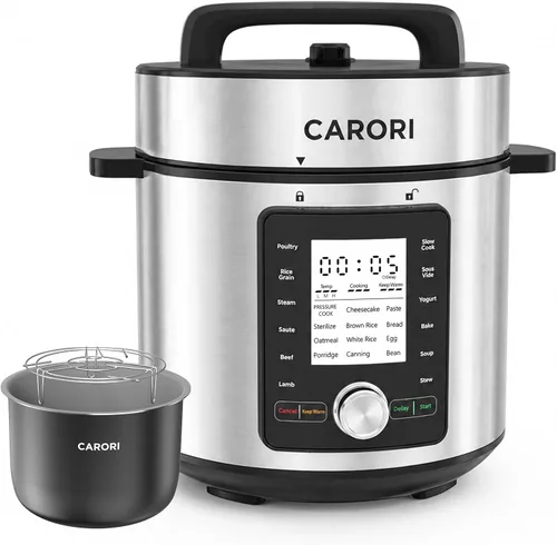 Vista 16 de CARORI Olla a presión eléctrica 9 en 1 de 6 cuartos, olla interior de acero inoxidable, cocina multifunción programable de 12 con diseño