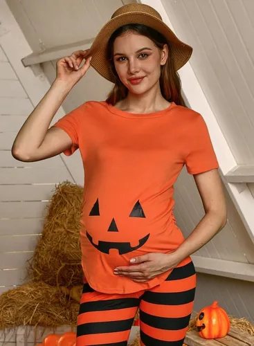 Vista 2 de Spadehill Camisa de manga corta divertida de maternidad de Halloween para mujer