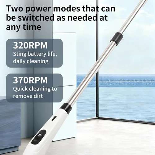 Vista 5 de Limpiador eléctrico recargable giratorio, limpiador eléctrico impermeable con 7 cabezales de cepillo, 1 escobilla de ventana, mango largo ajustable