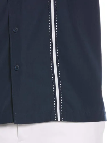 Vista 4 de Cubavera - Camisa de manga corta con estampado de pata de gallo con paneles insertados, para hombre, Azul, 4XL alto