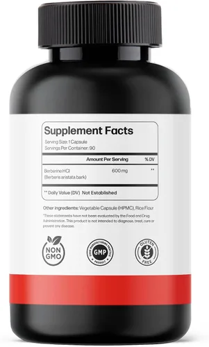 Vista 7 de Cápsulas de suplemento de berberina ultra 600 mg (1200 mg a 1800 mg diarios) - Suplemento de berberina pura HCL para apoyar el metabolismo