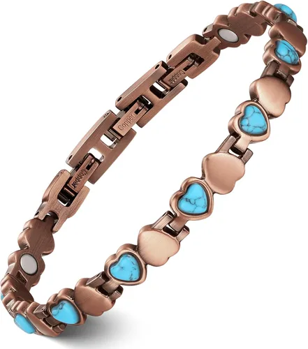Vista 10 de Feraco Pulseras de Cobre Puro para Mujeres, Pulsera Magnética de Ultra Fuerza con Imanes de 3800 Gauss y Turquesa Natural y Piedras, Ajustable