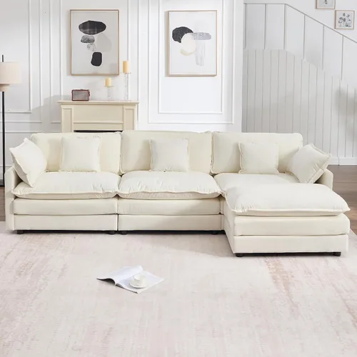 Vista 12 de KIVENJAJA - Sofá modular en forma de U extragrande tipo nube, chenilla moderna de 4 plazas con asiento profundo para sala de estar y oficina, con 2