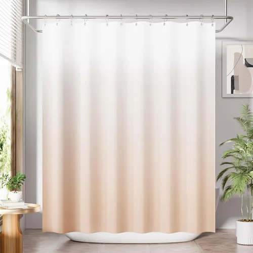 Vista 27 de AmazerBath Cortina de ducha, juego de cortina de tela ombre negra con 12 ganchos, cortina de ducha lavable de tela en negro y blanco, cortina
