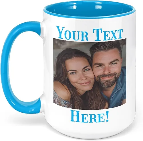 Vista 26 de Taza de café de cerámica negra personalizada de 11 onzas con texto, mensaje, tu texto aquí, nombre, DYE Taza para Cafe personalizadas, con foto