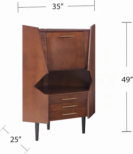 Vista 3 de SEI FURNITURE Larson Corner Storage Bar Cabinet Gabinete de almacenamiento, marrón.