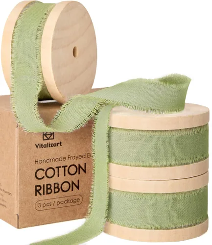 Vista 17 de Vitalizart Cinta de algodón azul bebé hecha a mano con flecos de 5/8 pulgadas x 21 yardas, cintas de algodón natural puro para envolver regalos