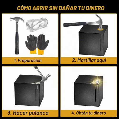 Vista 4 de Alcancía para adultos, huchas seguras hechas de acero inoxidable, solo se puede guardar la alcancía que no se puede sacar (negro, 12 cm)