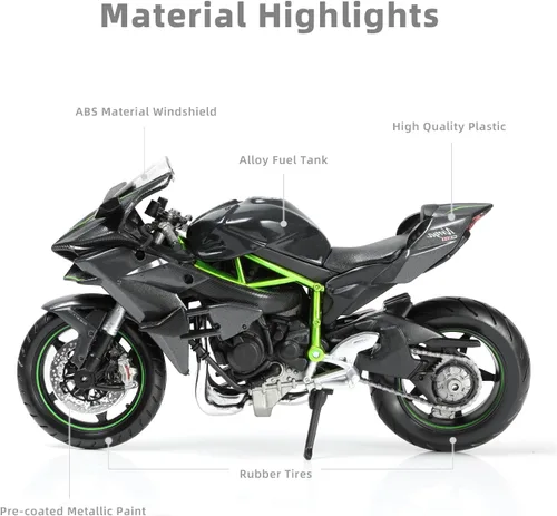 Vista 3 de Motocicleta fundida a presión 1:12 compatible con Kawasaki Ninja 1:12 H2r