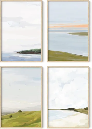 Vista 17 de HAUS AND HUES Arte de pared de montaña – Juego de 4 decoración de paisaje moderno de mediados de siglo, naturaleza y arte moderno Marco beige de 8