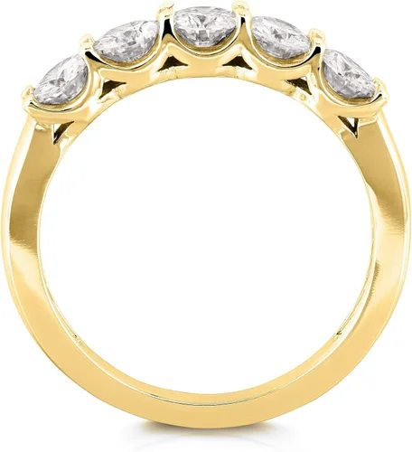 Vista 5 de Kobelli Alianza nupcial de cinco piedras de 45 quilates TGW redonda brillante cerca de moissanita incolora (GH) en oro amarillo de 14 k