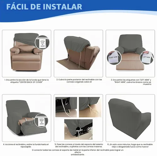 Vista 7 de MAXIJIN Funda reclinable de terciopelo de 4 piezas, funda elástica de felpa suave para silla reclinable, gruesa y suave, funda para silla Beige