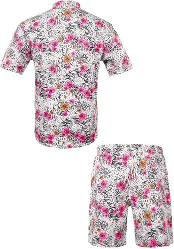 Vista 7 de Mens Flower Short Set 2 Piece Outfits Casual Button Down Shirts