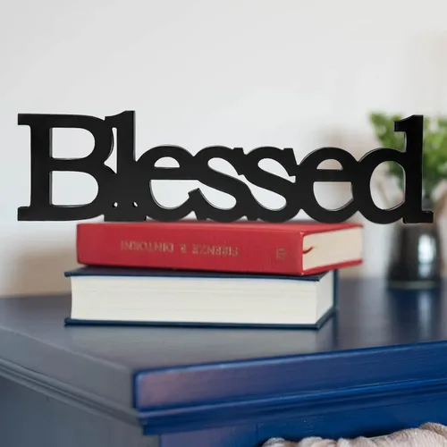 Vista 4 de Blulu Blessed - Letrero de madera con texto en inglés "Blessed", color negro 15 x 4 Inch Rustic Farmhouse Blessed Standing Decor for Thanksgiving