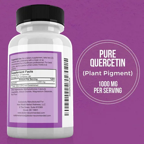 Vista 2 de DOCTOR RECOMMENDED SUPPLEMENTS Quercetina 1000 mg por porción – 120 cápsulas vegetales, suplemento vitamínico, suministro de 60 días