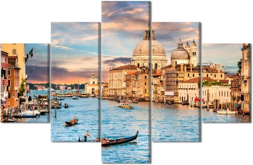 Vista 31 de TUMOVO 5 piezas de arte en lienzo para pared, hermoso castillo de piedra de cisne con paisajes naturales de selva al atardecer, paisajes naturales