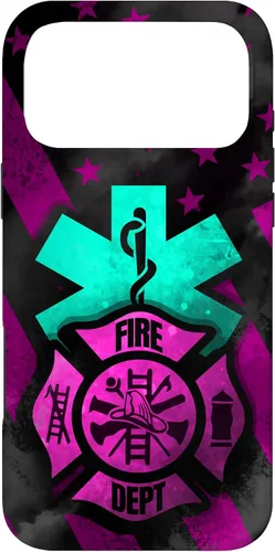 Vista 22 de EMT EMS Firefighter Pink Turquoise Fire Rescue American Flag Case for iPhone 16