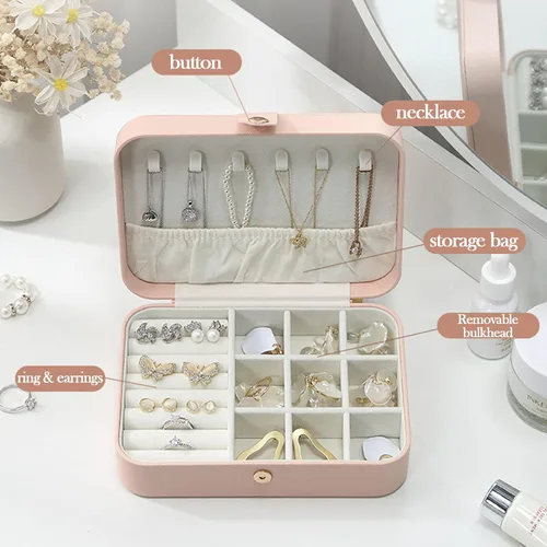 Vista 5 de Caja organizadora de joyas de viaje pequeña personalizada para niñas y mujeres, caja de joyería portátil personalizable, nombre de flor