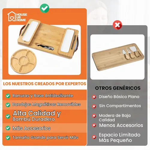 Vista 8 de Juego de tablas de charcutería de bambú con bandejas laterales magnéticas extraíbles, bandeja para frutas, asas, caja lista para cubiertos y regalos