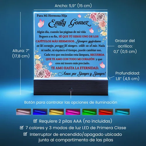 Vista 6 de Lampara De Amor Eterno Para Mi Hija En Español, Placa Personalizada De Graduación, Regalo De Graduación Para Mi Hija, Regalos De Graduación 2025