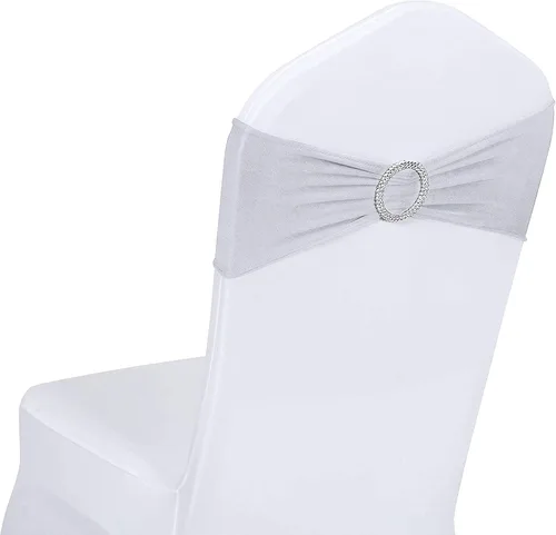 Vista 9 de Obstal 10 cintas elásticas de elastano para sillas de recepción de boda, bandas elásticas universales para silla con hebilla deslizante