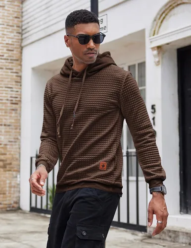 Vista 2 de COOFANDY - Sudadera con capucha para hombre, casual, de manga larga, con cordón ajustable y punto gofre