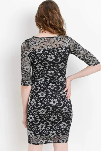 Vista 4 de Vestido de maternidad con encaje floral hasta la rodilla para mujer de HELLO MIZ