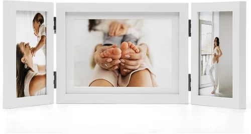 Vista 13 de Marcos de Fotos Dobles 4x4 con Bisagras Plegables en Negro para Colgar en la Pared o Poner en Mesa, Hechos de Madera de Pino con Vidrio Real P-44 *