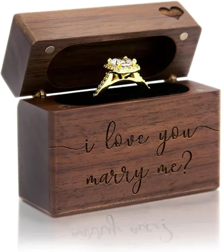 Vista 21 de MUUJEE Grow Old With Me Engraved Wooden Ring Box, Slim Engagement Proposal Ring Holder, Wedding Ceremony Ring Bearer Box, Fiance Gift Ideas